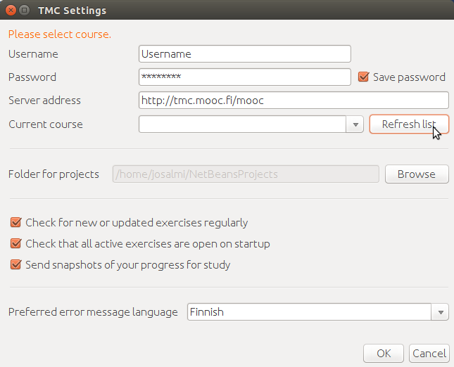 TMC Settings esimerkki